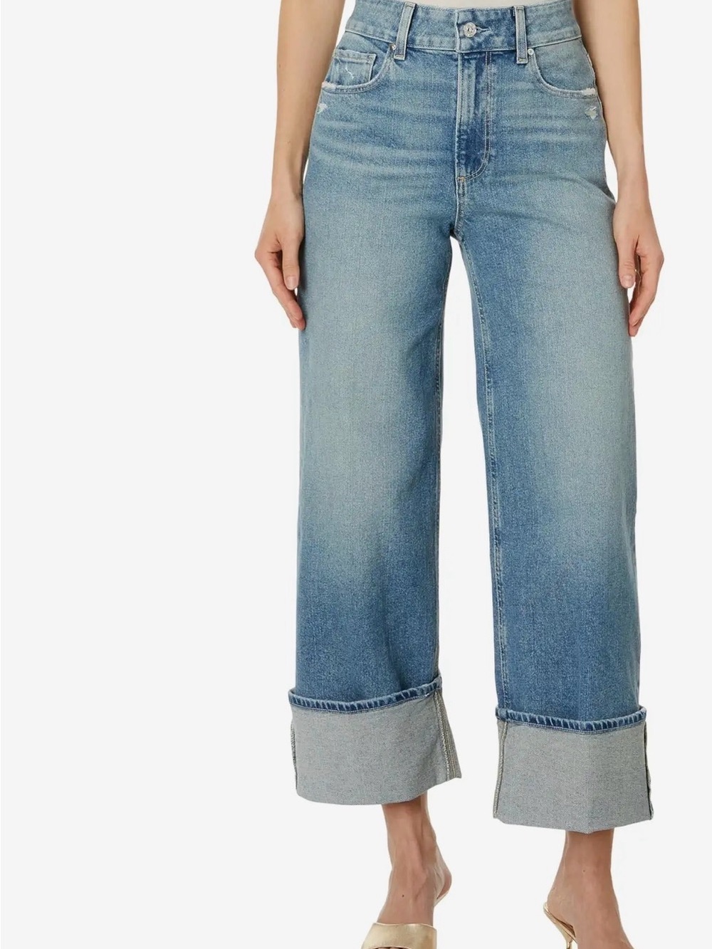 PAIGE Medium Blue Straight-Leg Cuffed Jeans